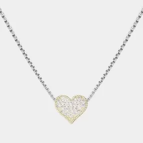 14K Gold Plated CZ Stone Paved Heart Pendant Necklace