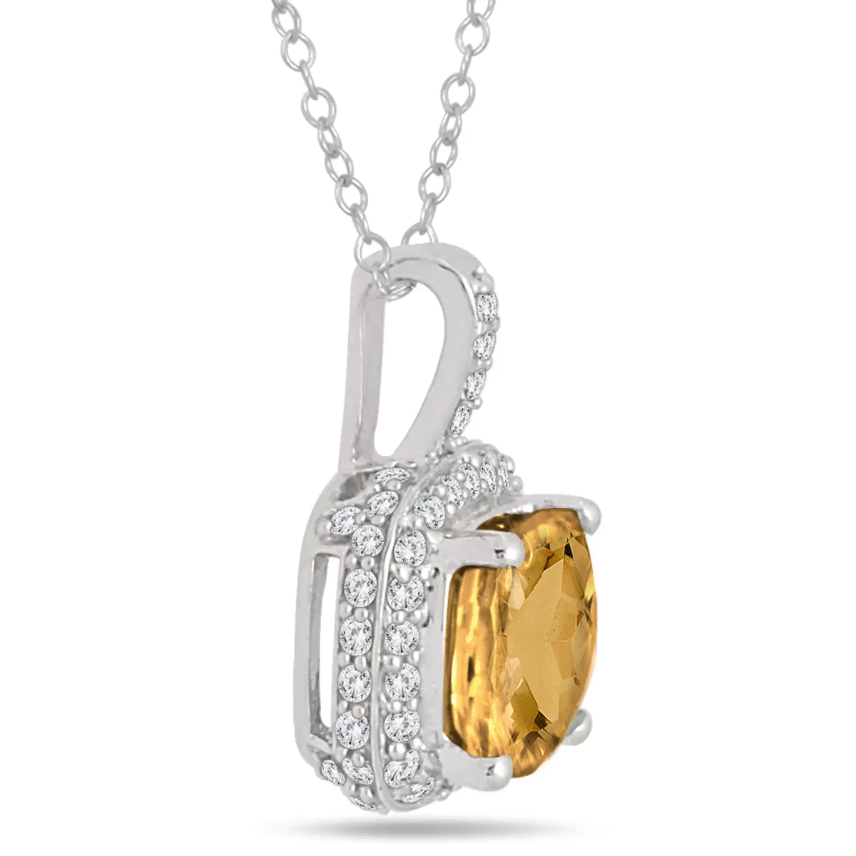 1.50 Carat Tw Cushion Citrine And Diamond Halo Pendant In 10K White Gold