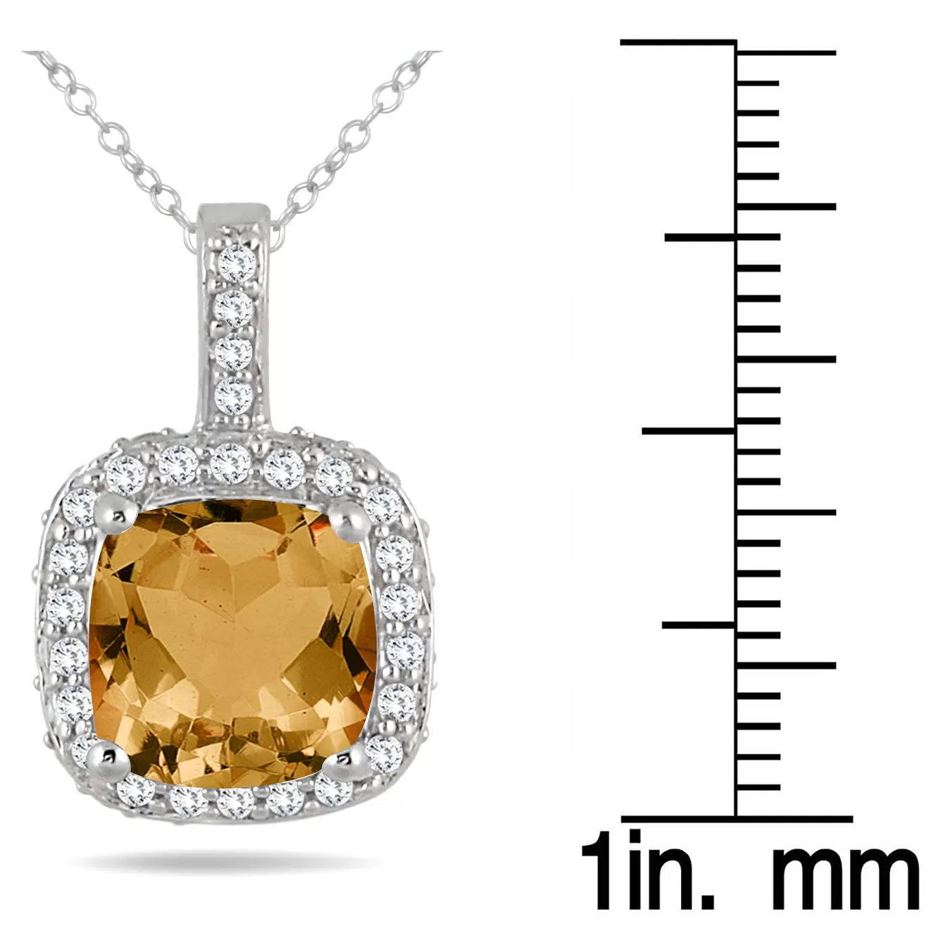 1.50 Carat Tw Cushion Citrine And Diamond Halo Pendant In 10K White Gold