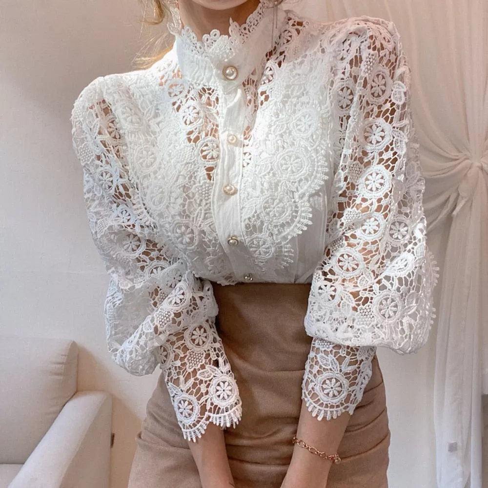 2022 Women Sexy Lace Patchwork Mesh Design Shirts