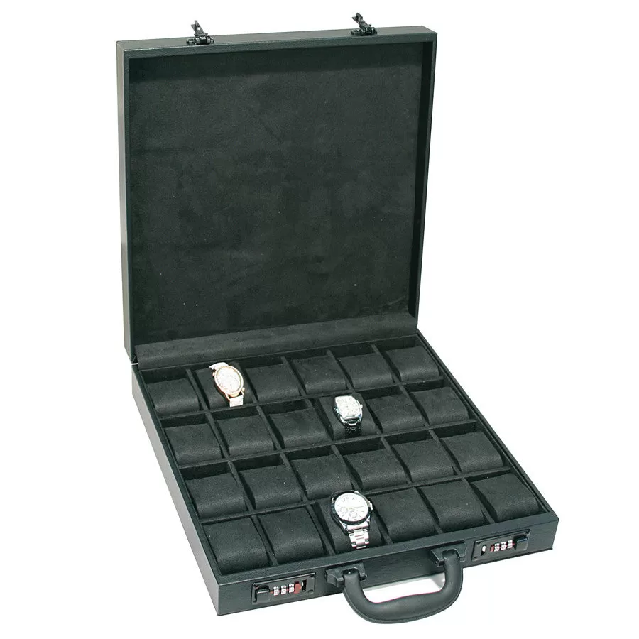 (24) Black Leather Attache Watch Travel Case