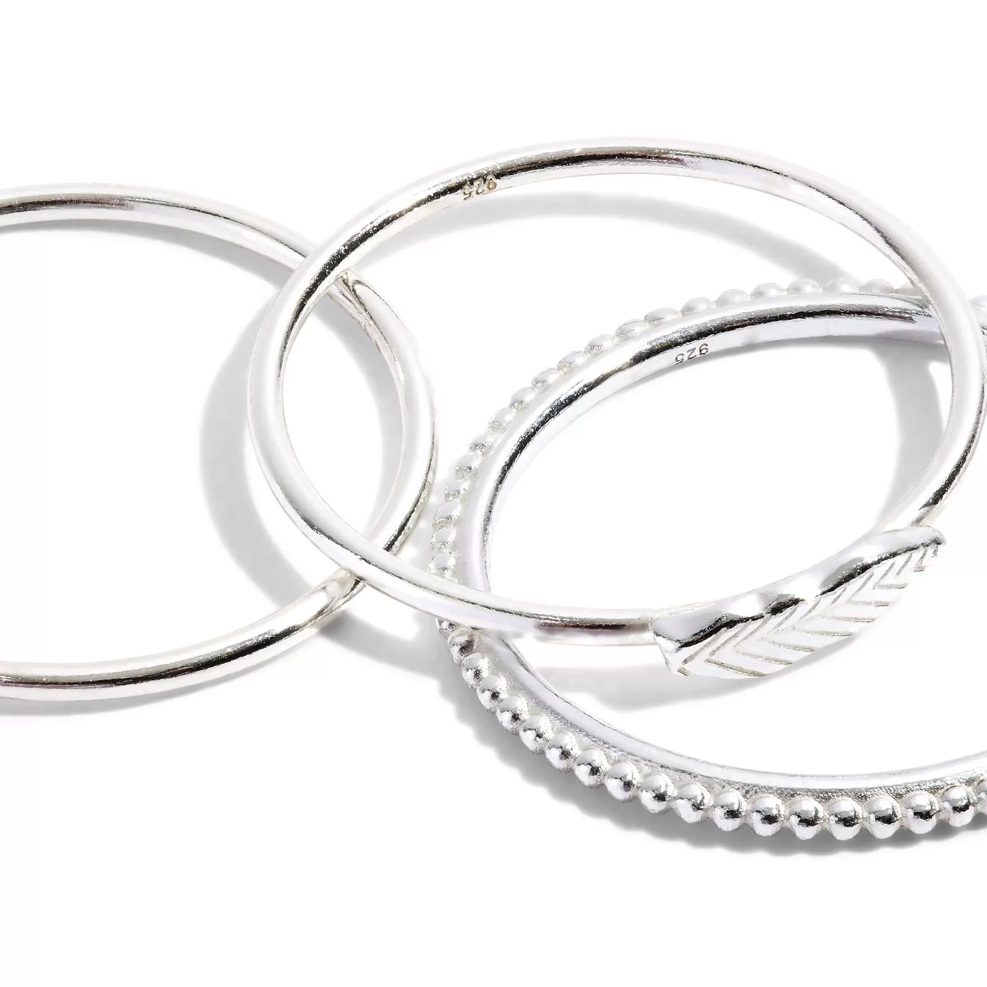 925 Pure Sterling Silver leaf Ring Set of 3 Silver For Women-Medium