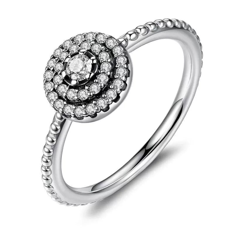 925 Sterling Silver Radiant Clear CZ Flower Women's Ring in Round Shape