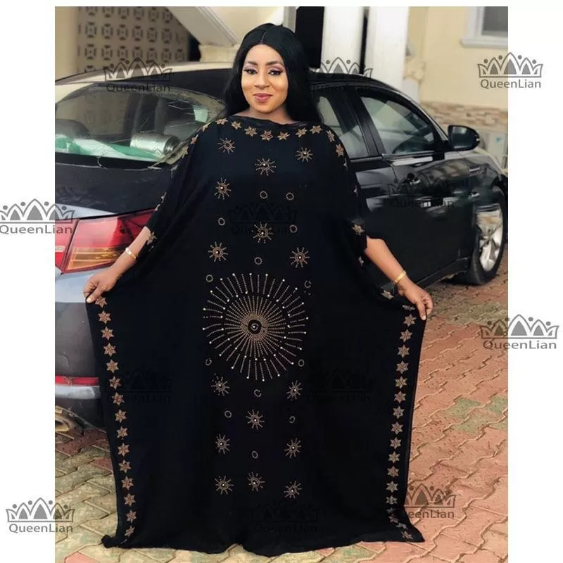 African Oversize Loose Chiffon Diamond Design Traditional Dashiki Dress