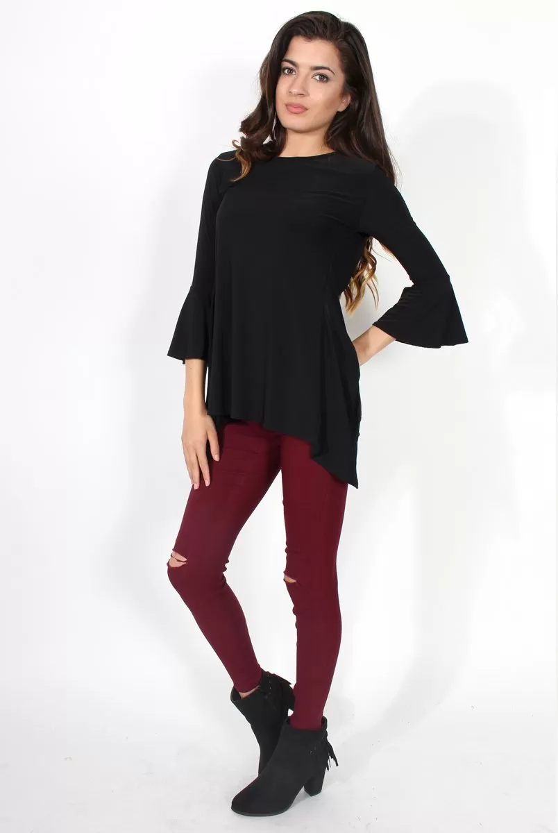 Alyssa Black Split Back Bell Sleeve Top