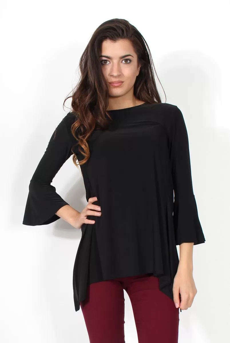 Alyssa Black Split Back Bell Sleeve Top