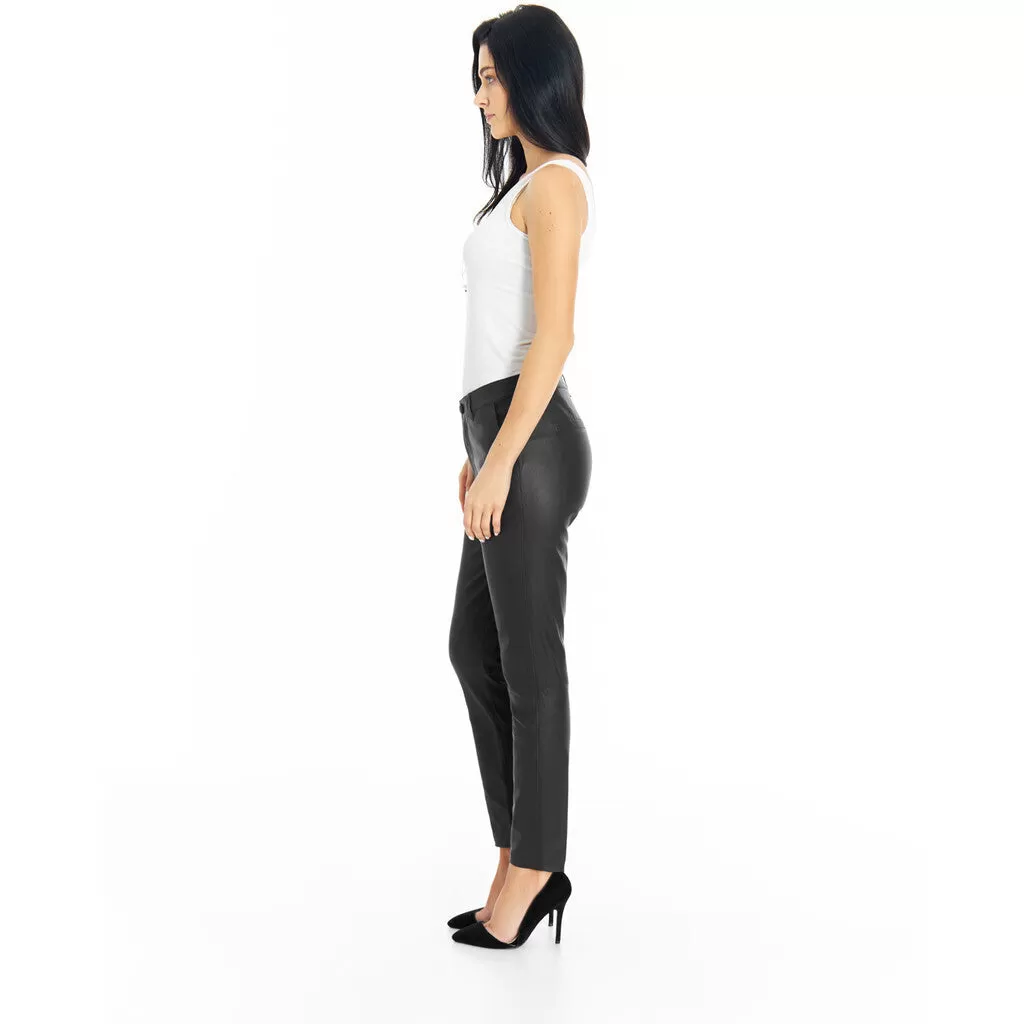 Amelia RW stretch chino leather pant 7/8 length / 14254 - Black (Nero)