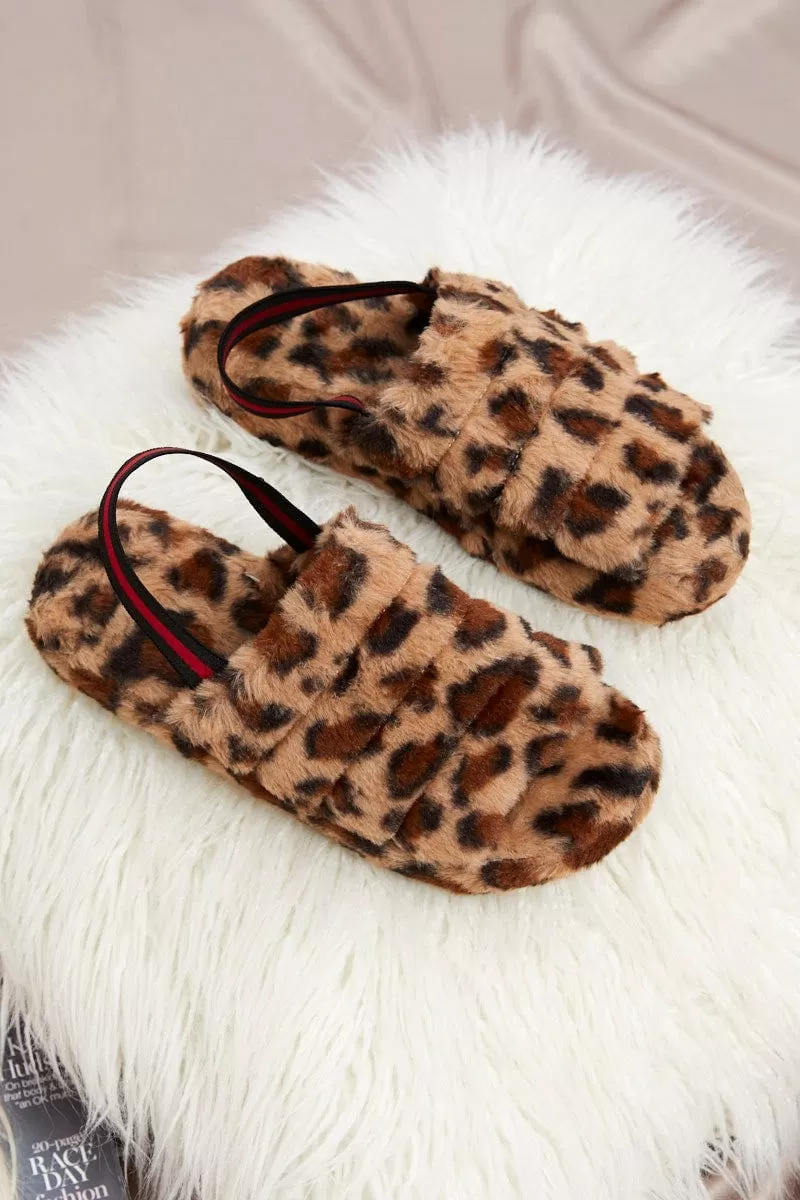 Animal Print Fluffy Slingback Slides