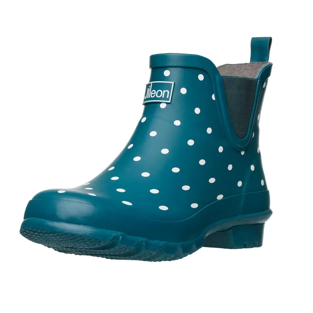 Ankle Wellies - Teal with White Spots - Wide Foot