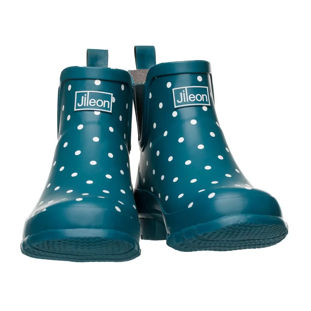 Ankle Wellies - Teal with White Spots - Wide Foot