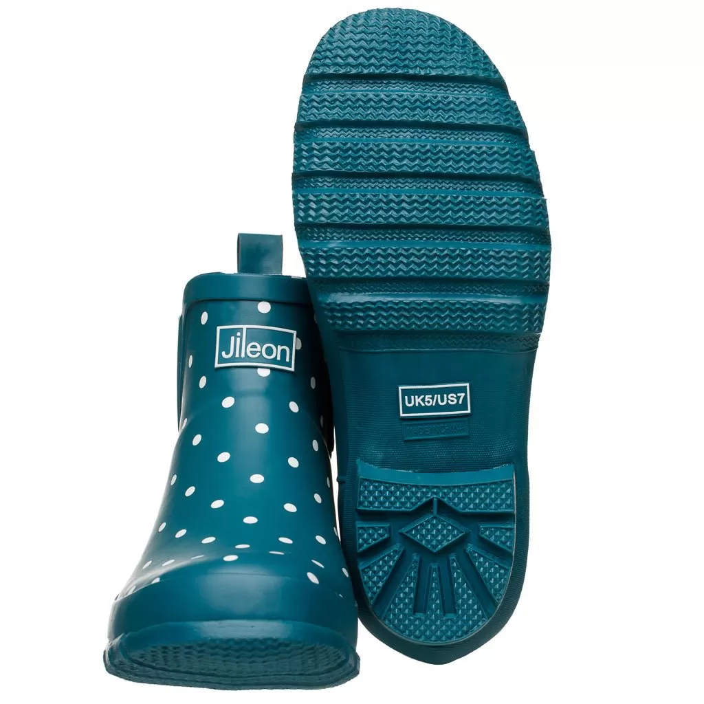 Ankle Wellies - Teal with White Spots - Wide Foot