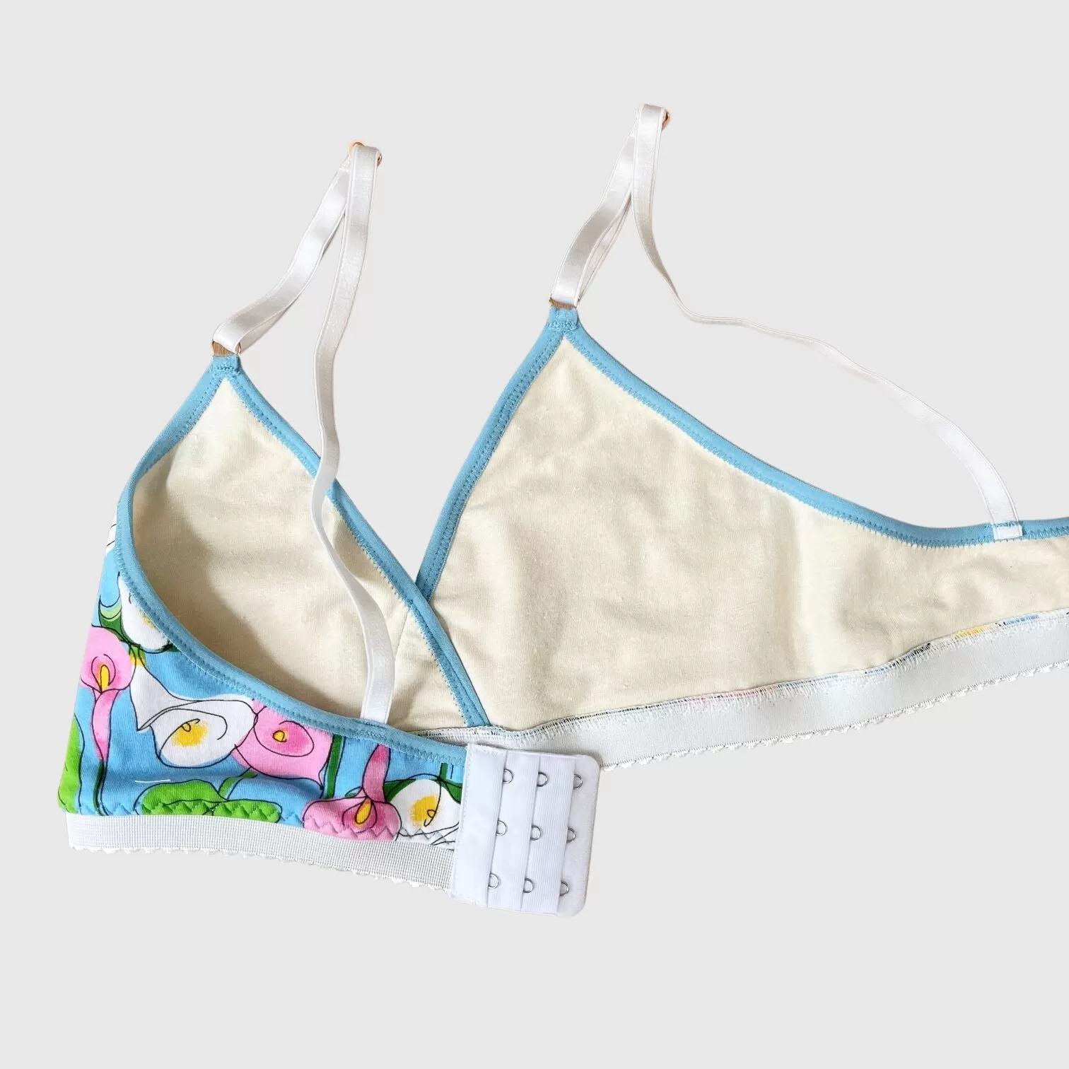 Aqua Blue floral lingerie set - organic cotton bra and brief