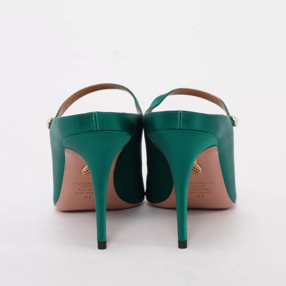 Aquazzura Emerald Green Satin Nolita Mules 41