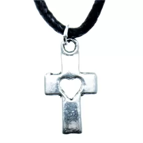 AVBeads Choker Necklace 18 Black Cord with Silver Cross Heart Charm Pendant 1004