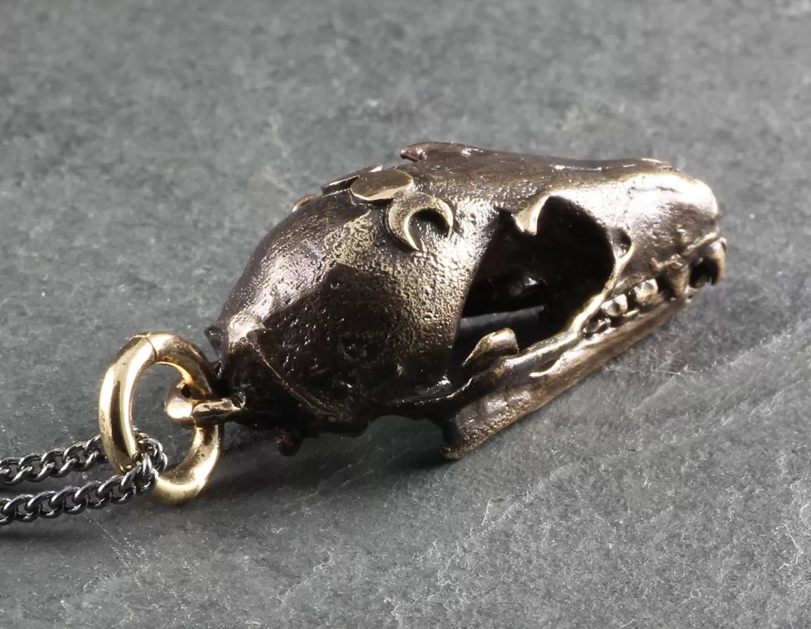 Bat Skull Necklace - Bronze