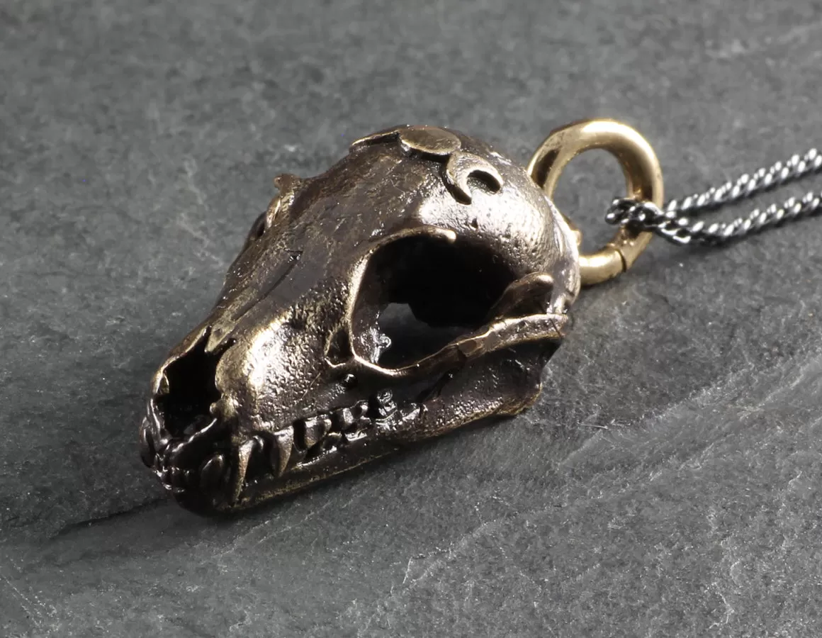 Bat Skull Necklace - Bronze