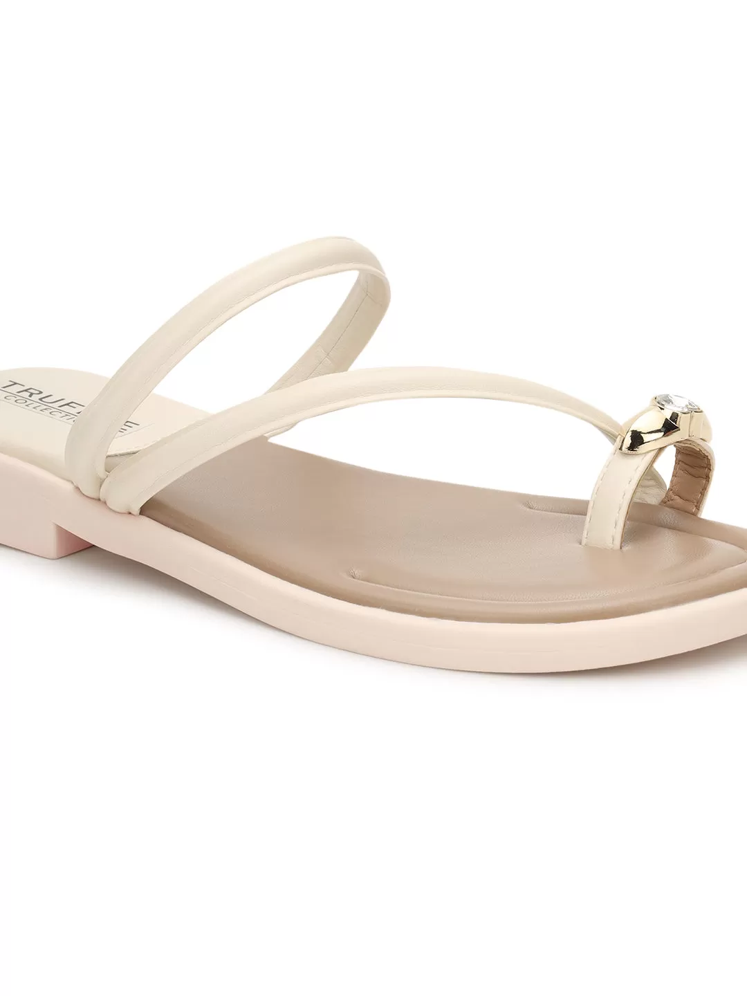 Beige PU Diamond Toe Ring Slip-On Flats (TC-RS3595-BEIG)