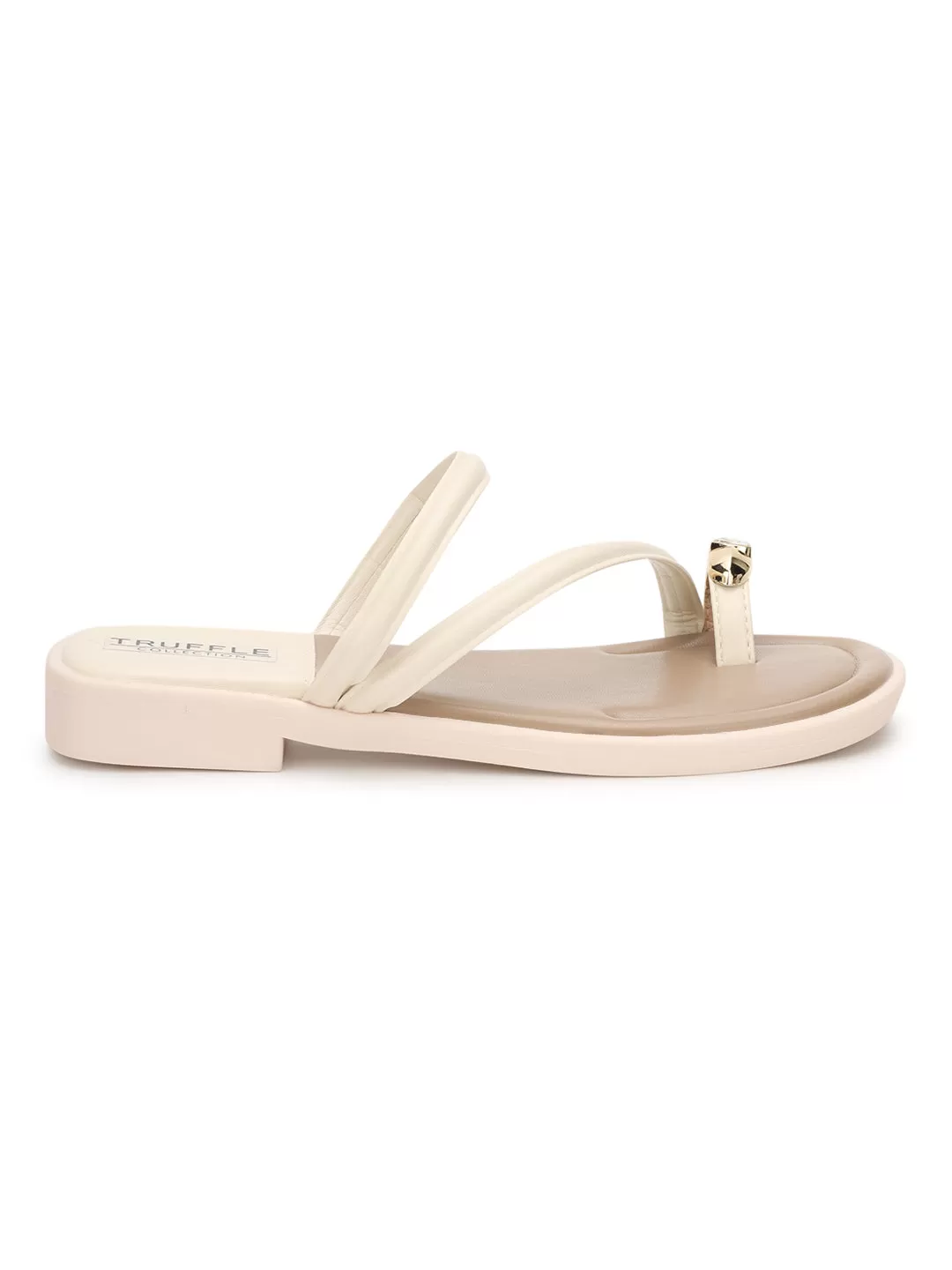 Beige PU Diamond Toe Ring Slip-On Flats (TC-RS3595-BEIG)