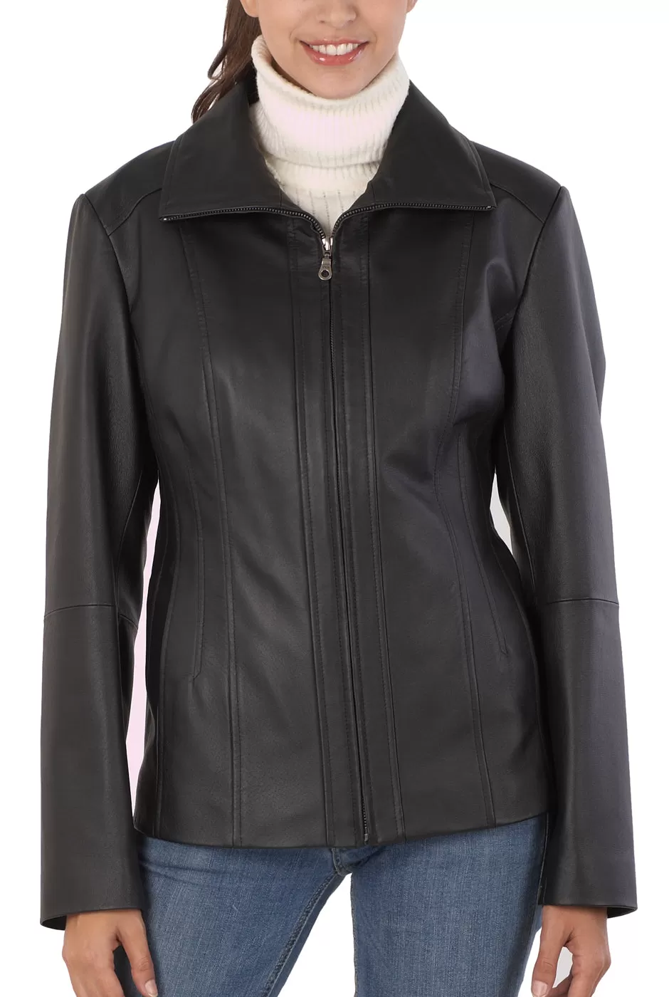 BGSD Women Tina Lambskin Leather Scuba Jacket