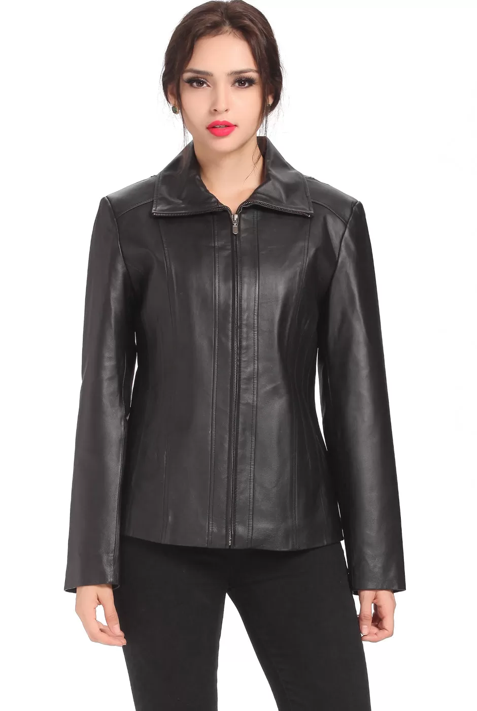 BGSD Women Tina Lambskin Leather Scuba Jacket