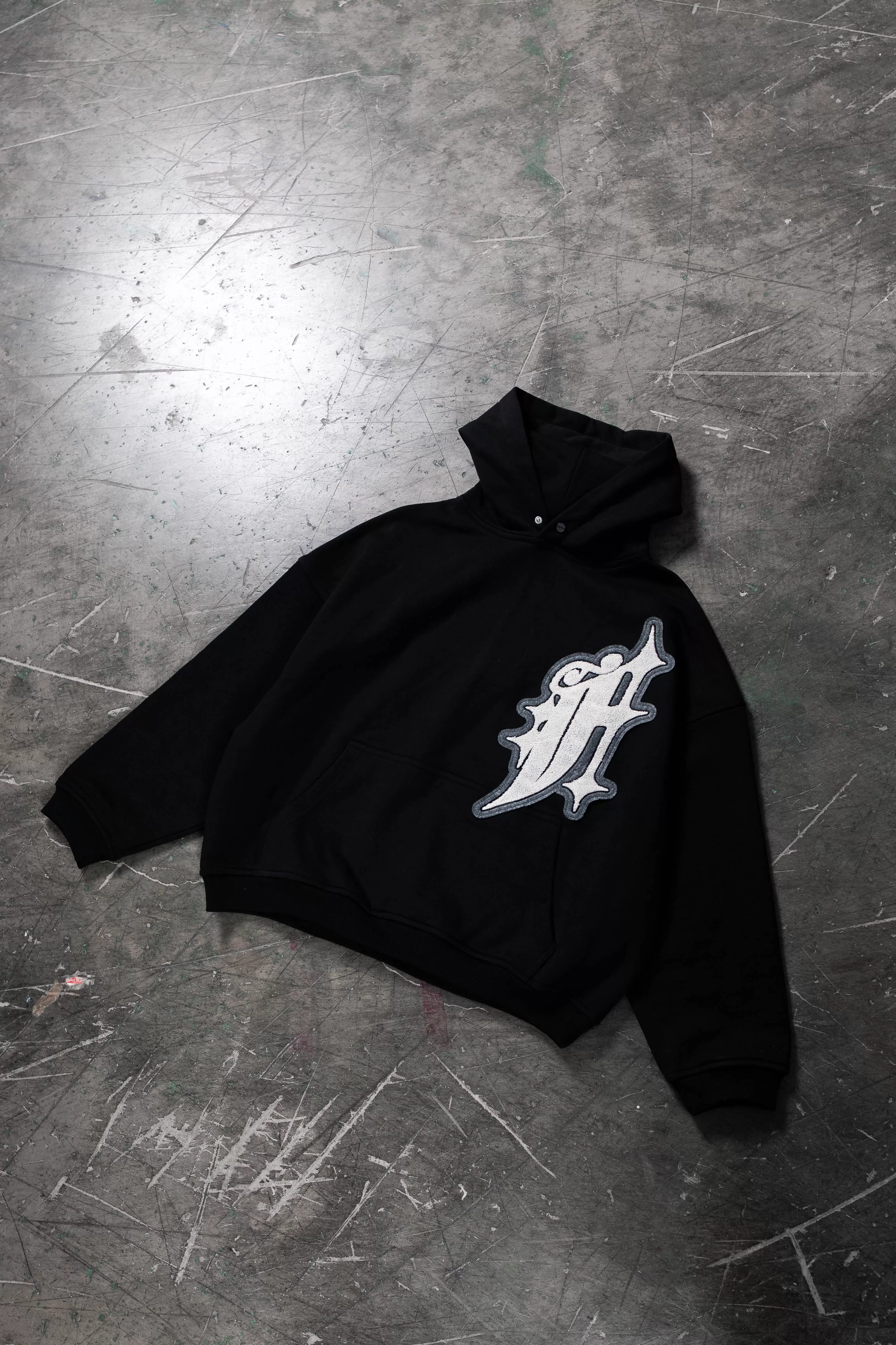 BIG F BLACK SNAP BUTTON HOODIE