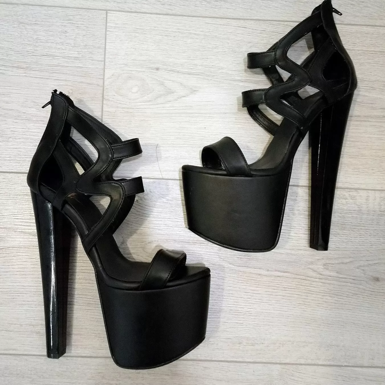 Black Cage Peep Toe Platform Shoes