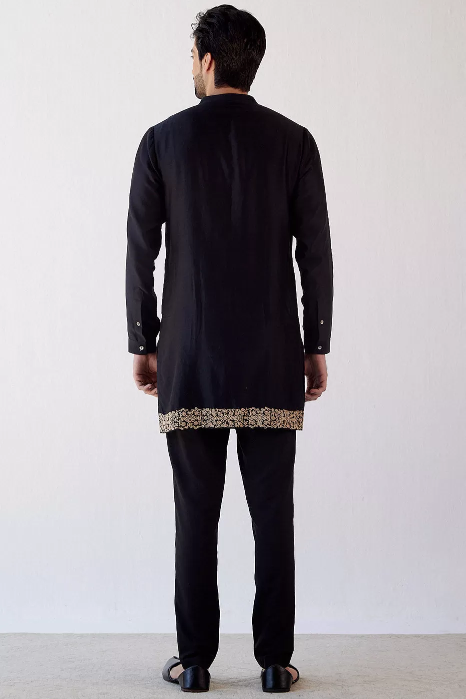 Black Embroidered Short Kurta Set