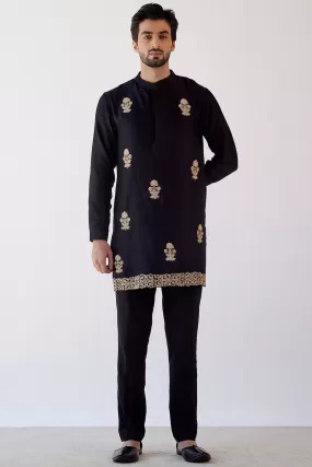 Black Embroidered Short Kurta Set