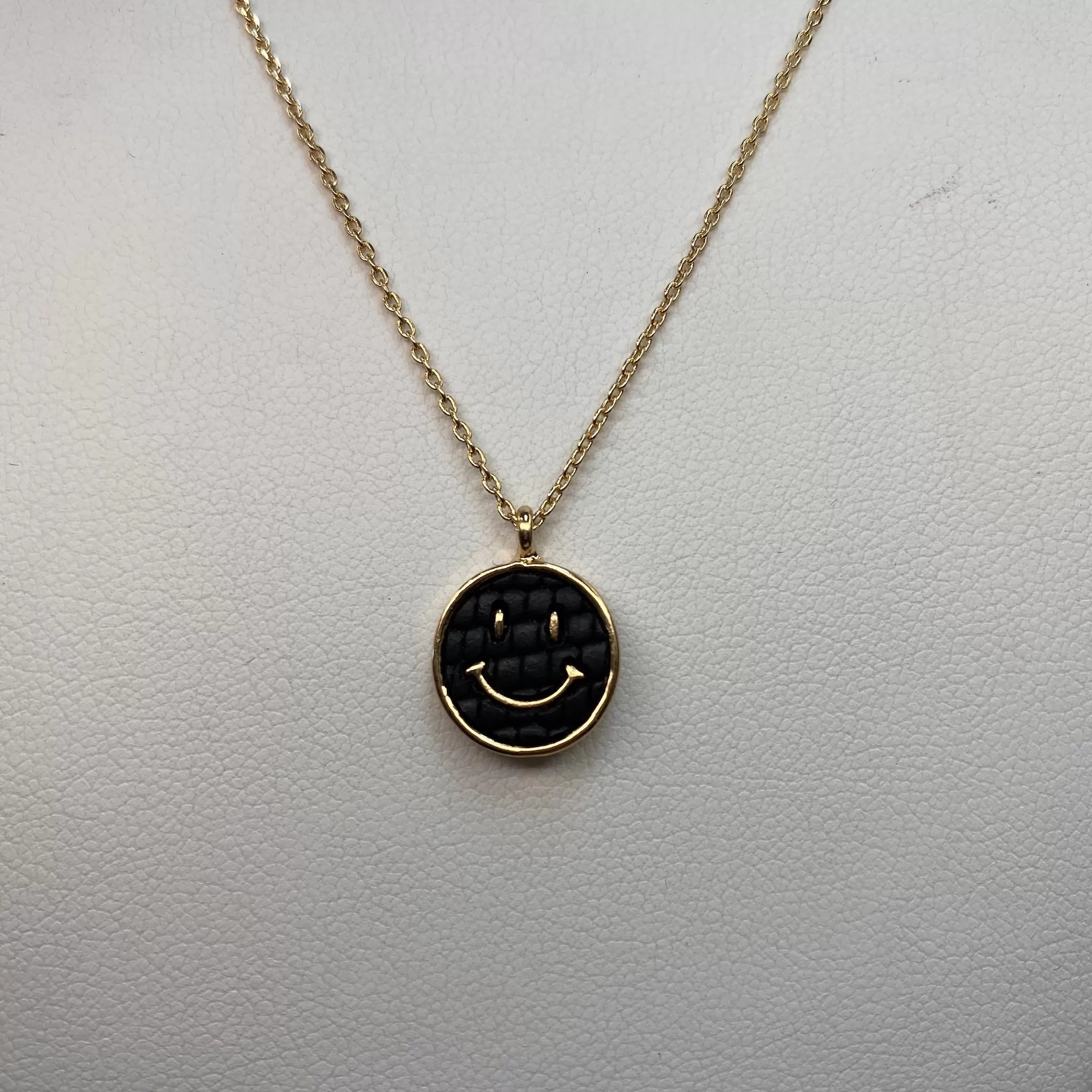 BLACK ENAMEL SMILEY FACE NECKLACE