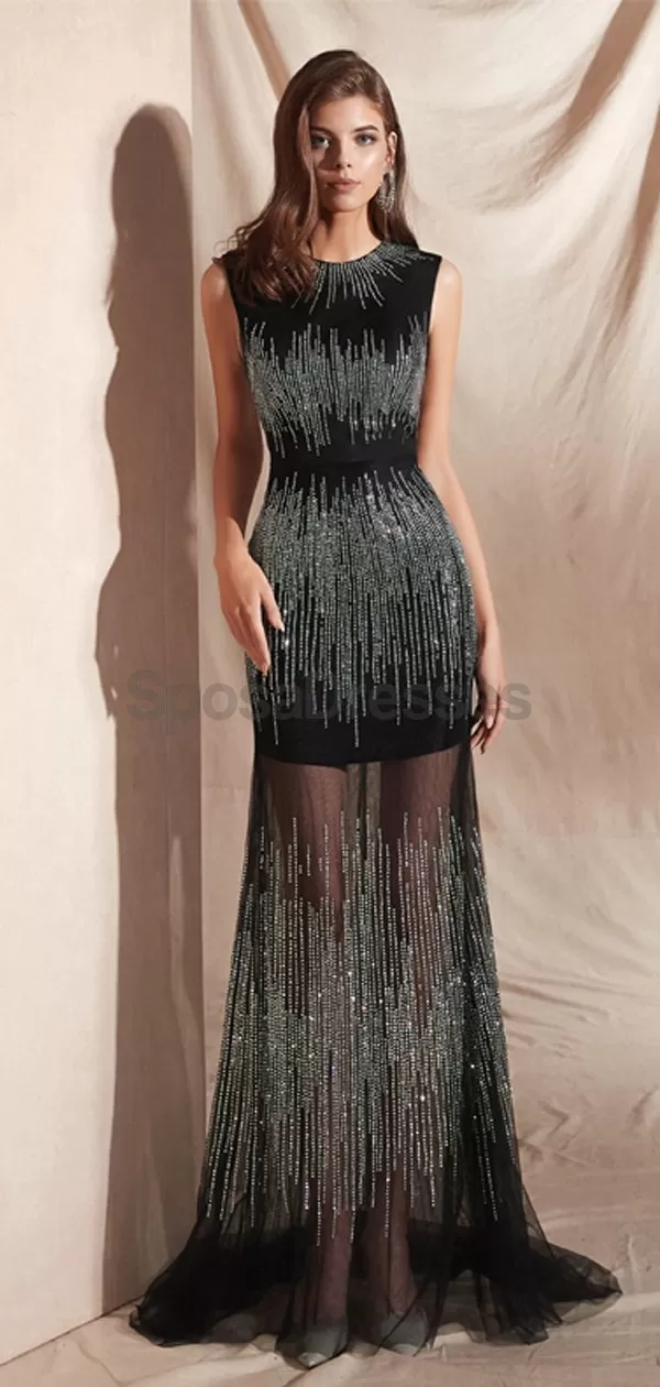 Black Jewel See Through Mermaid Evening Prom Dresses, Evening Party Prom Dresses, 12074