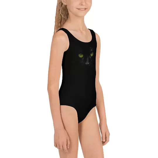 Black One Piece Swimsuit For Kids / Black Cat Girls Swimwear