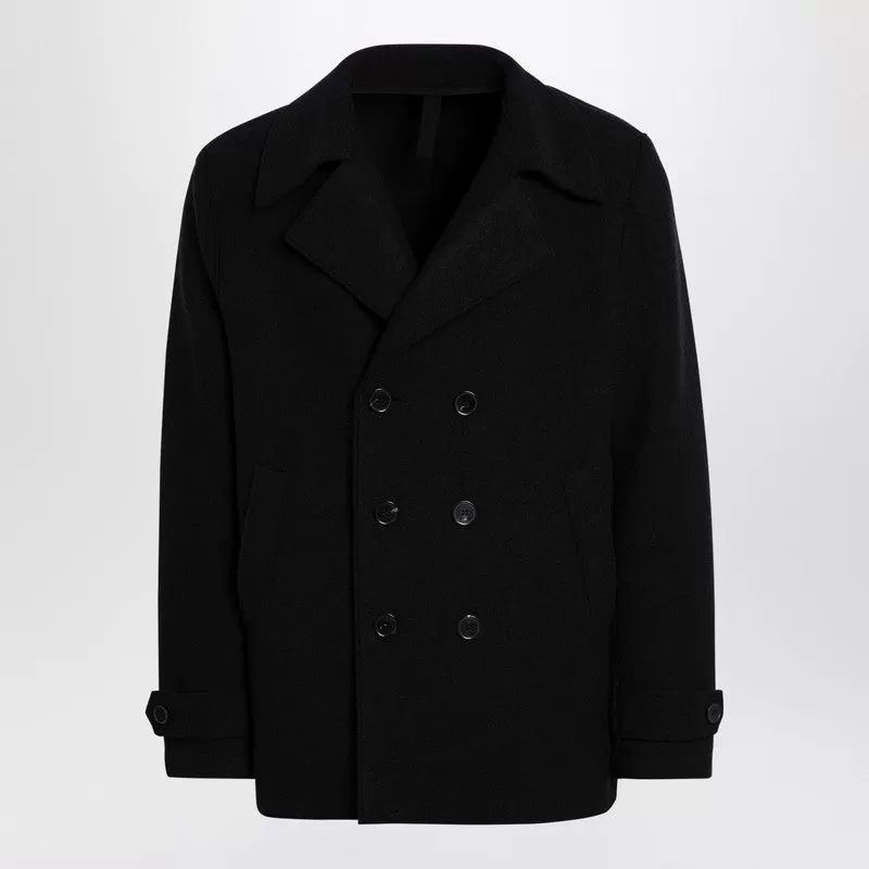 Black Peacoat In Boiled Wool