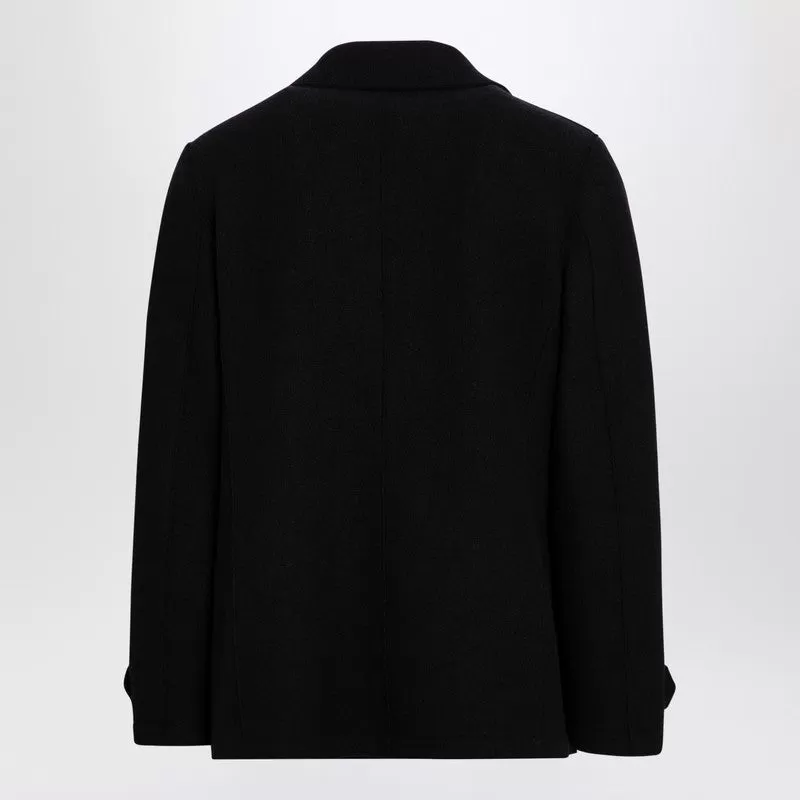 Black Peacoat In Boiled Wool