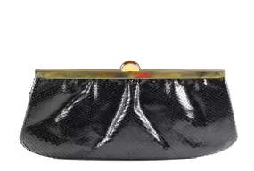 Black snake skin clutch with bakelite clasp