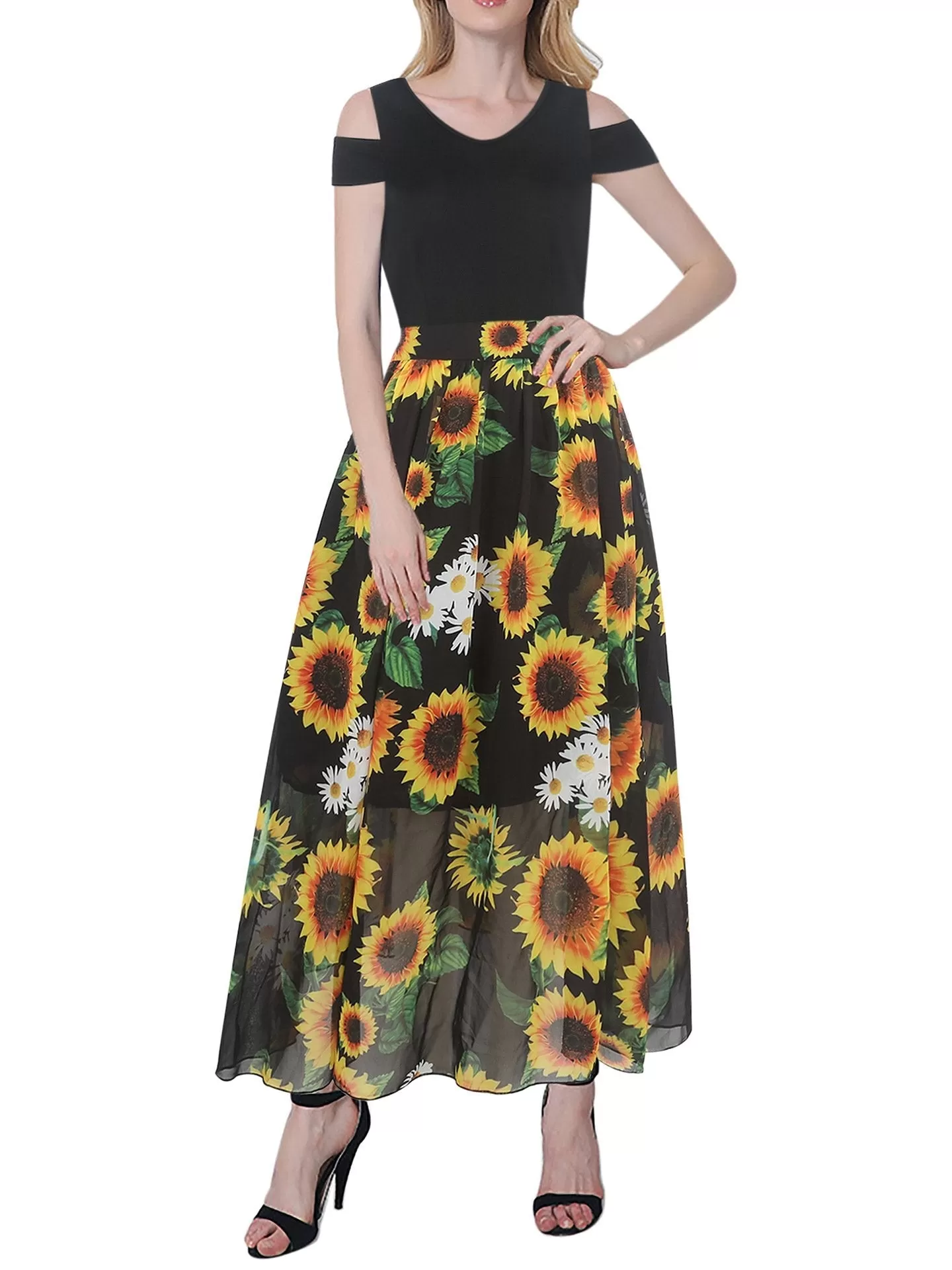 Black Sunflower Contrast Cutout Dress