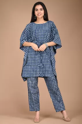 Blue Cotton Kaftan Set