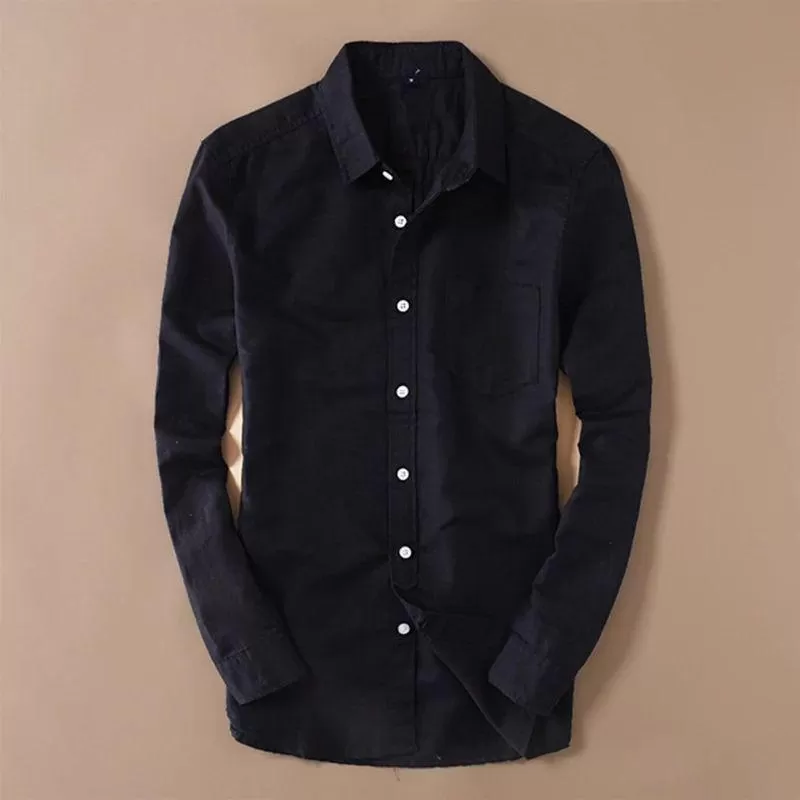 Branded Stylish Pure Black Linen Button-Up Shirt for Men