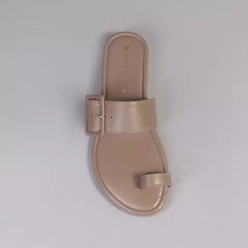 Buckle Strap Flat Sandals in Stone - 12521