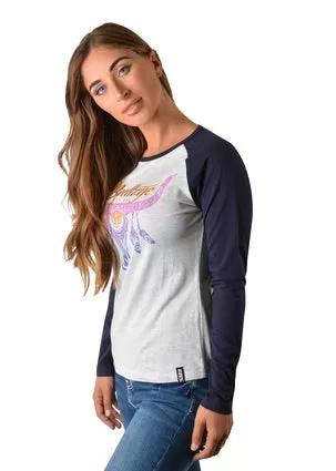 Bullzye Ladies Sunset Steer L/S Raglan Tee - B2W2506150