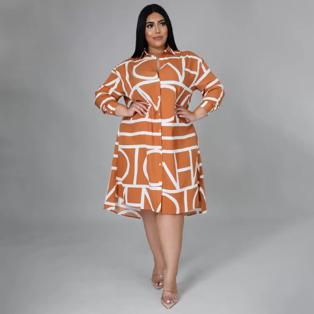 Buttons Casual Long Sleeve Plus Size Dresses