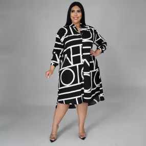 Buttons Casual Long Sleeve Plus Size Dresses