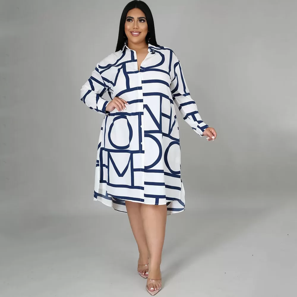 Buttons Casual Long Sleeve Plus Size Dresses