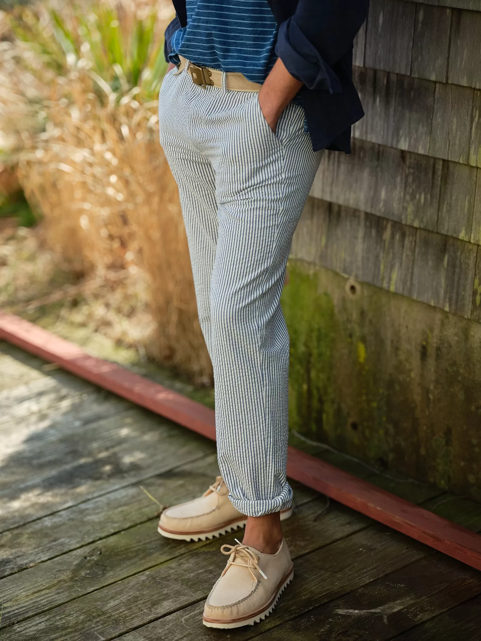 Camden Pant in Navy Seersucker