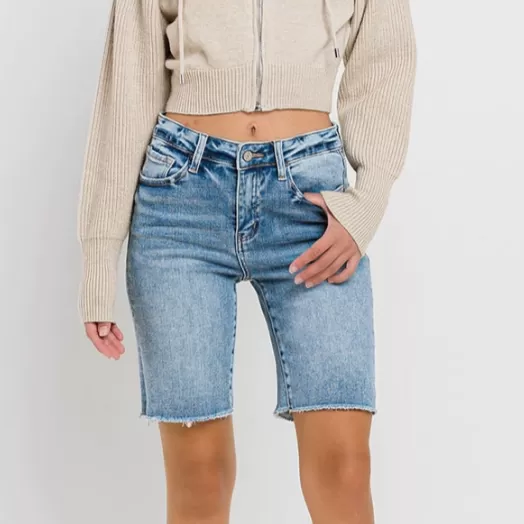 Carly High Rise Raw Hem Bermuda Shorts