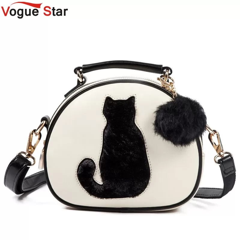 Cat Printing Bag Ladies Crossbody Bags Circle Women Leather