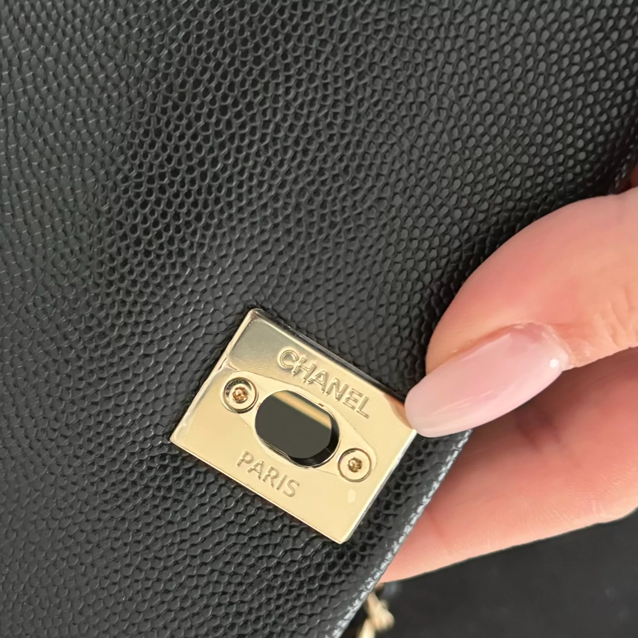 Chanel Black Caviar LGHW Mini Coco Handle Bag