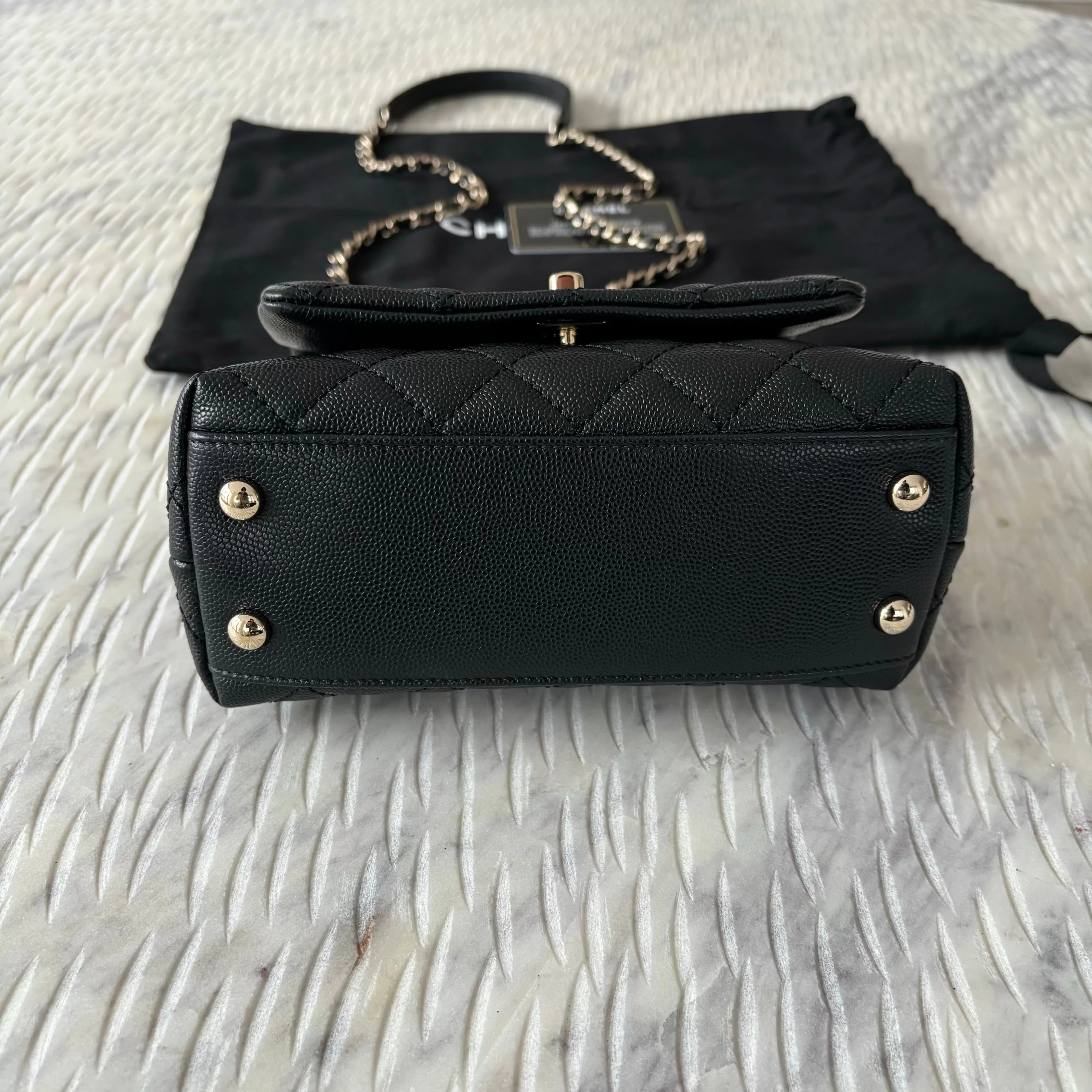 Chanel Black Caviar LGHW Mini Coco Handle Bag