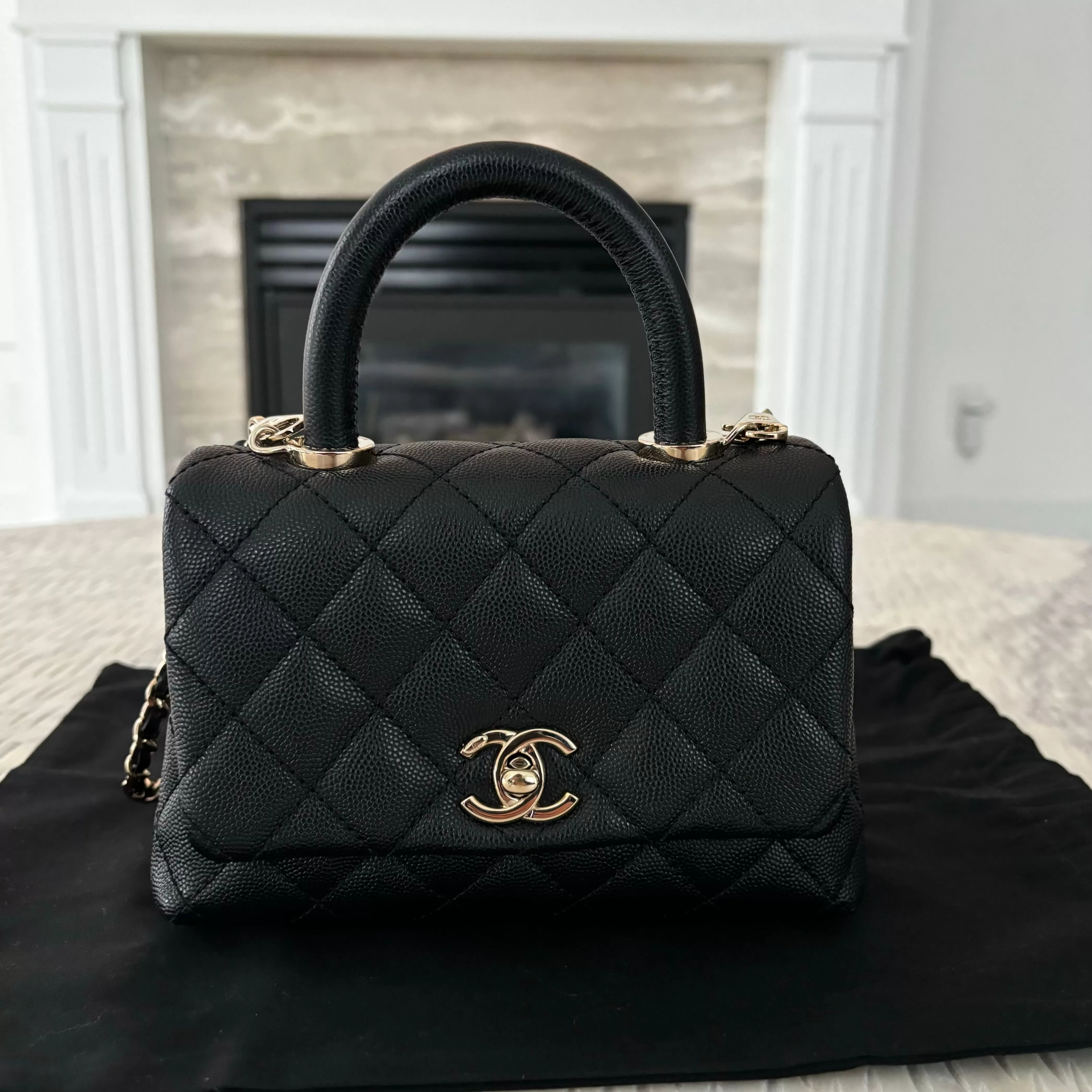 Chanel Black Caviar LGHW Mini Coco Handle Bag