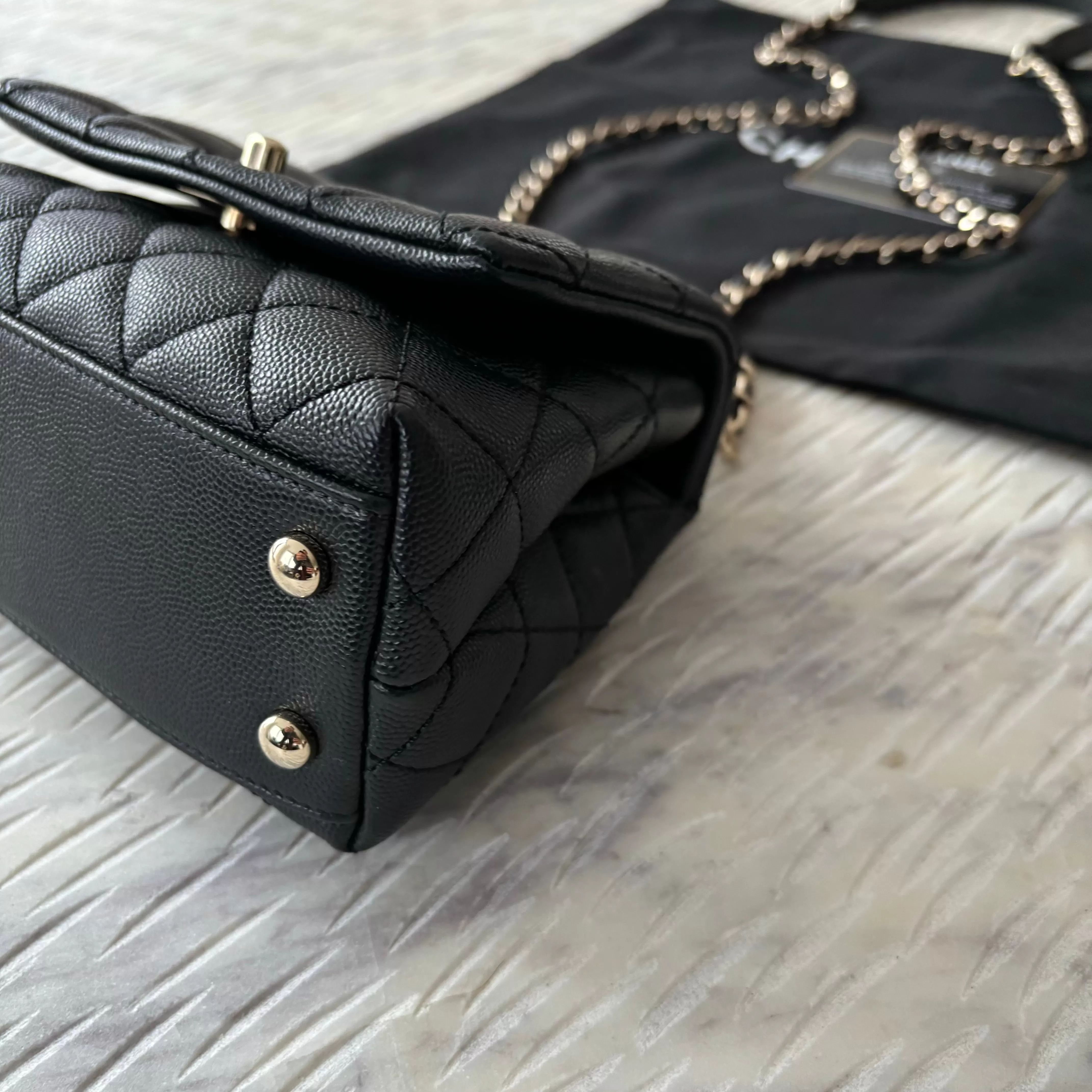 Chanel Black Caviar LGHW Mini Coco Handle Bag