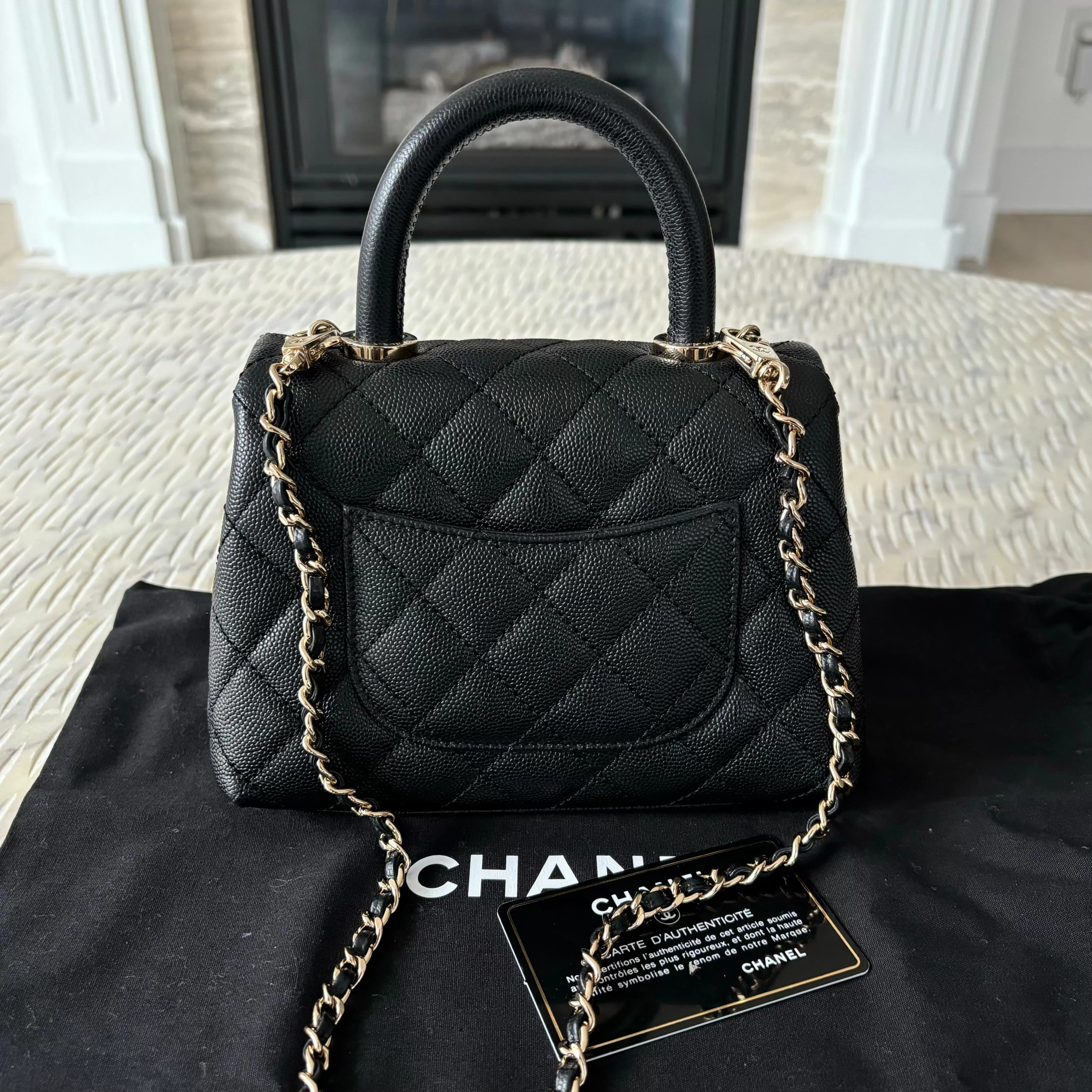 Chanel Black Caviar LGHW Mini Coco Handle Bag